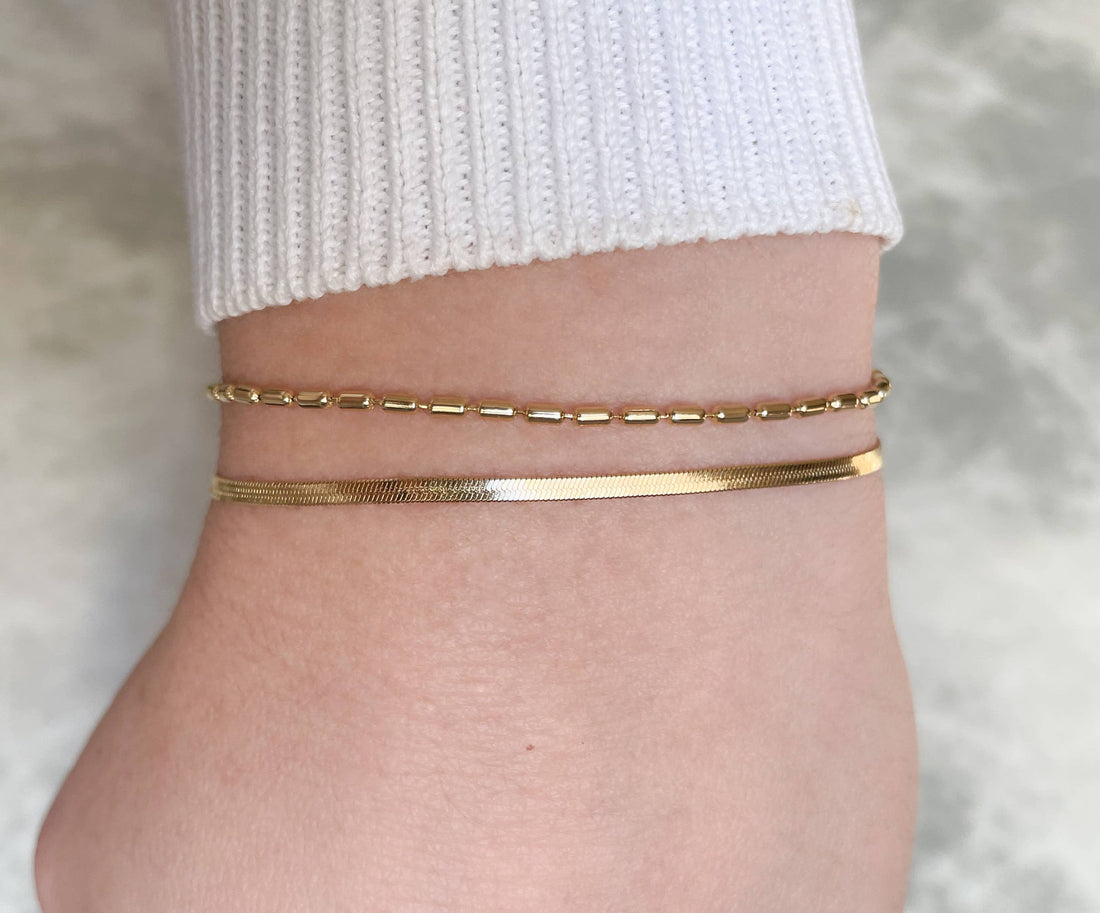 Layered Herringbone Bracelet - Dainty Gold Sanke Bracelet