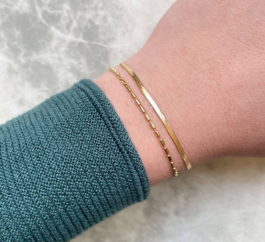 Layered Herringbone Bracelet - Dainty Gold Sanke Bracelet