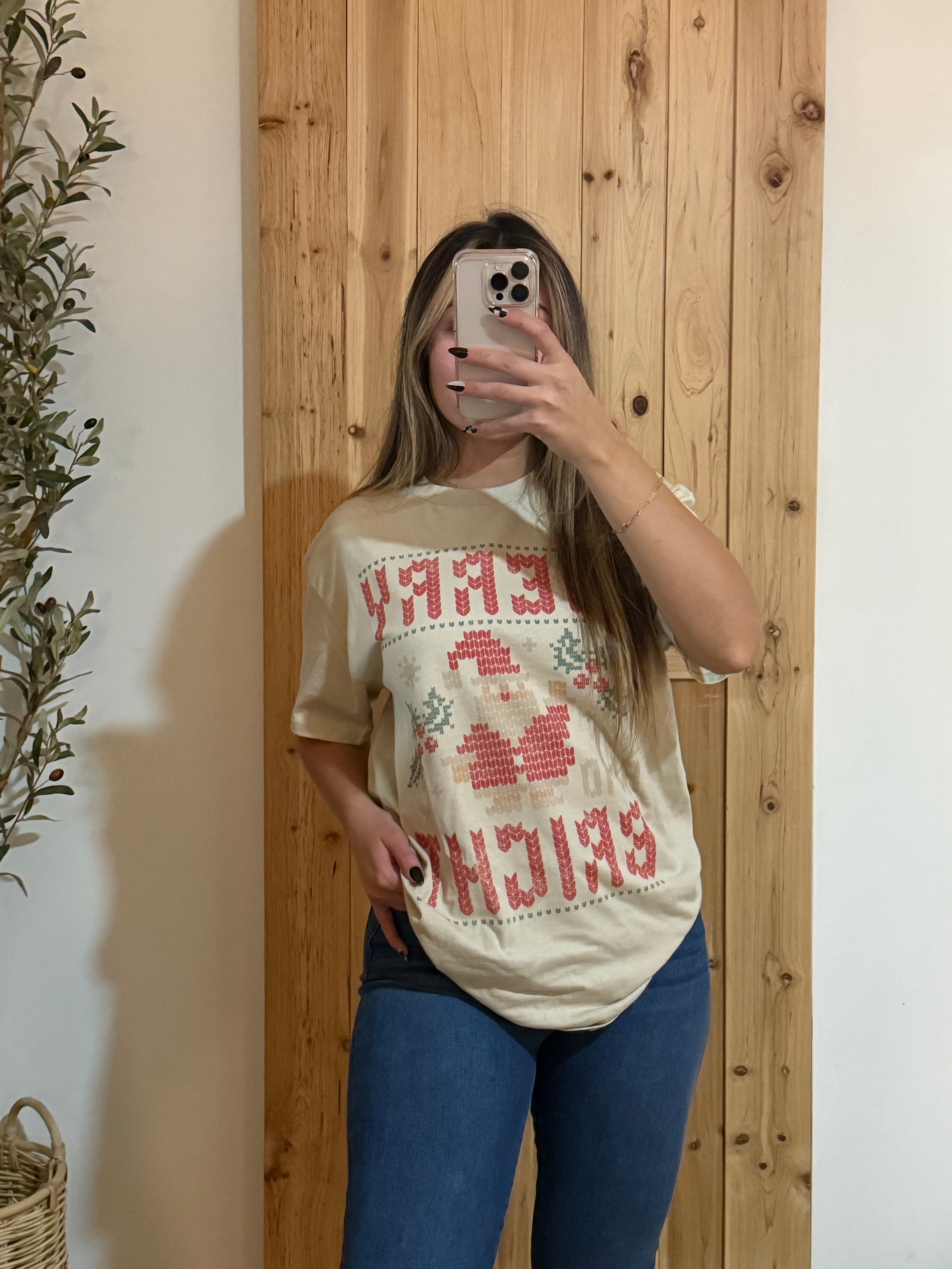 Merry &amp; Bright Graphic Tee / Tan