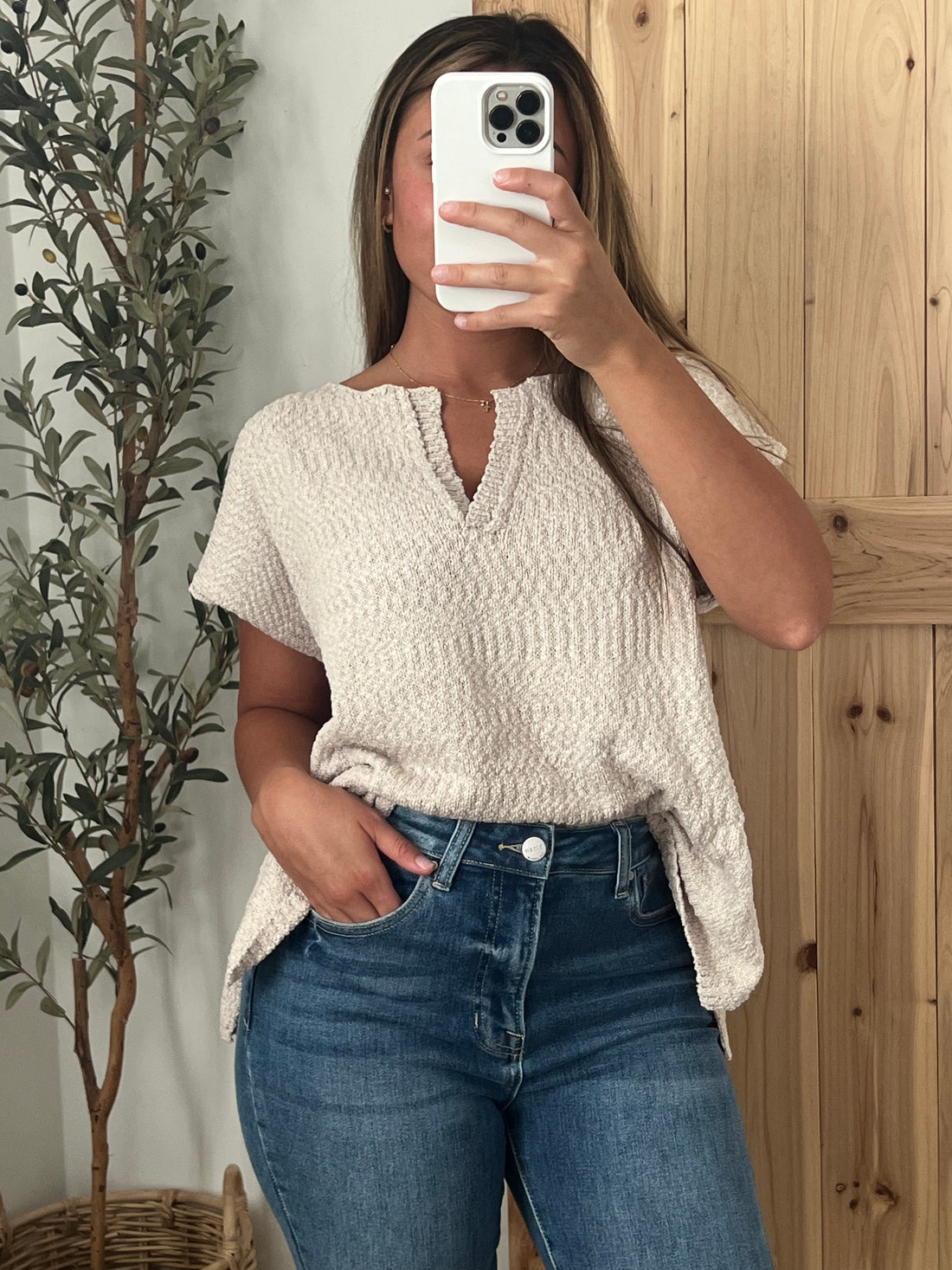 Kelsey Sweater Knit Top / Tan