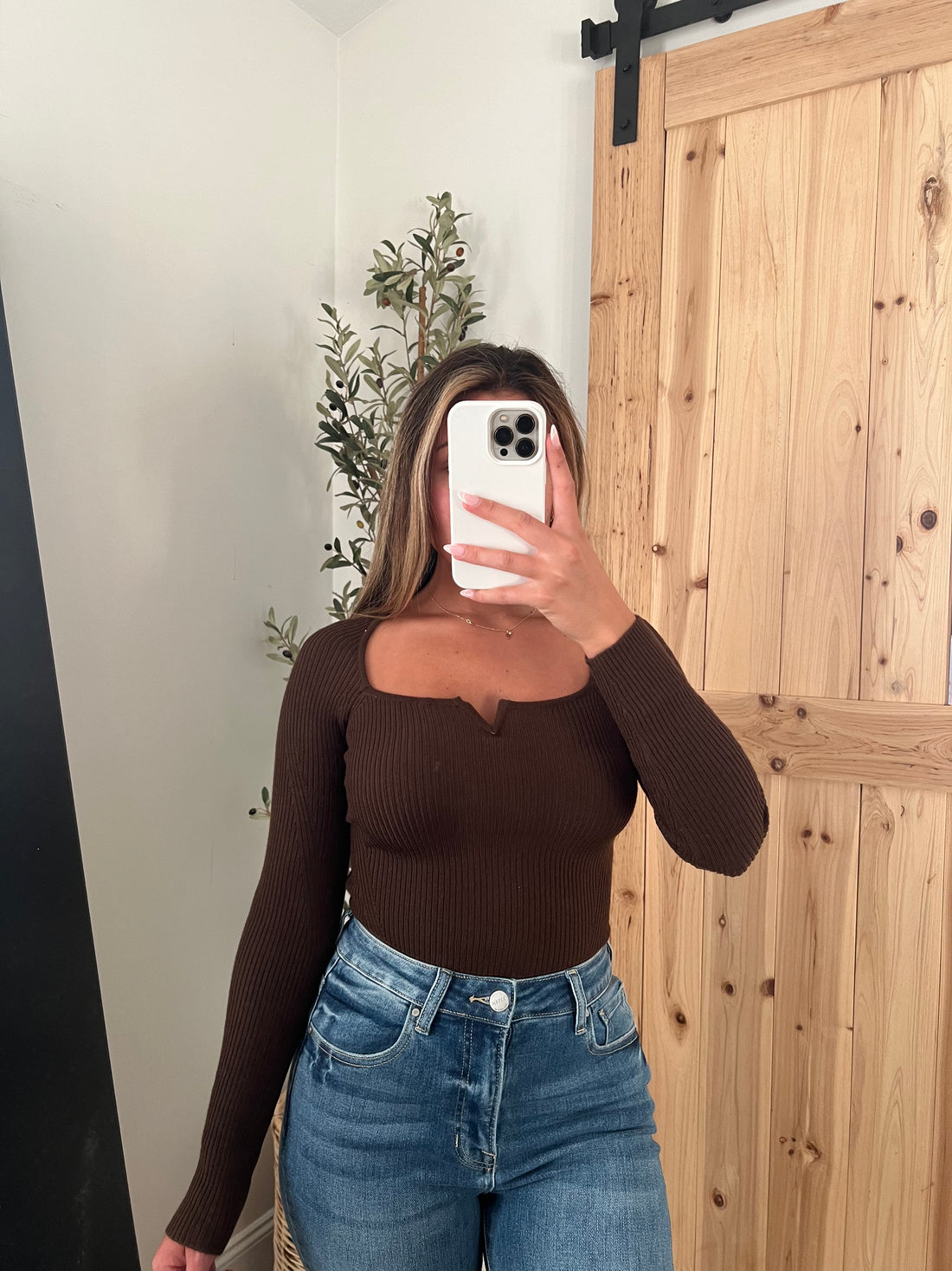 Knit V Neck Top / Mocha