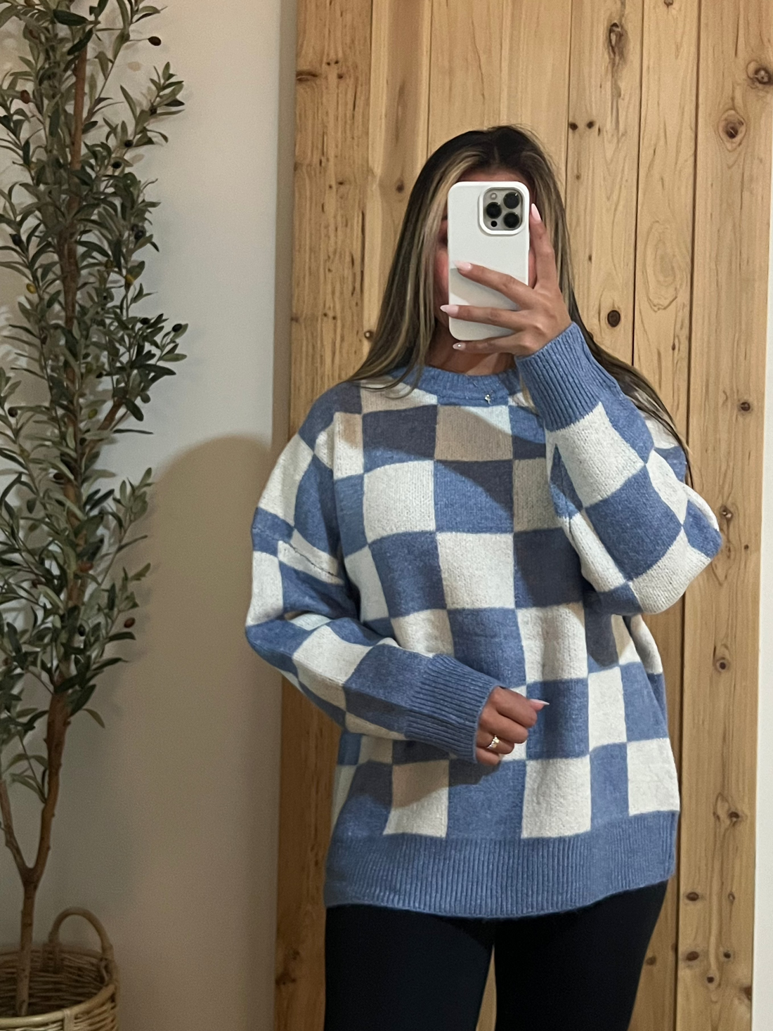 Checked Out Sweater Top / Blue +  Ivory