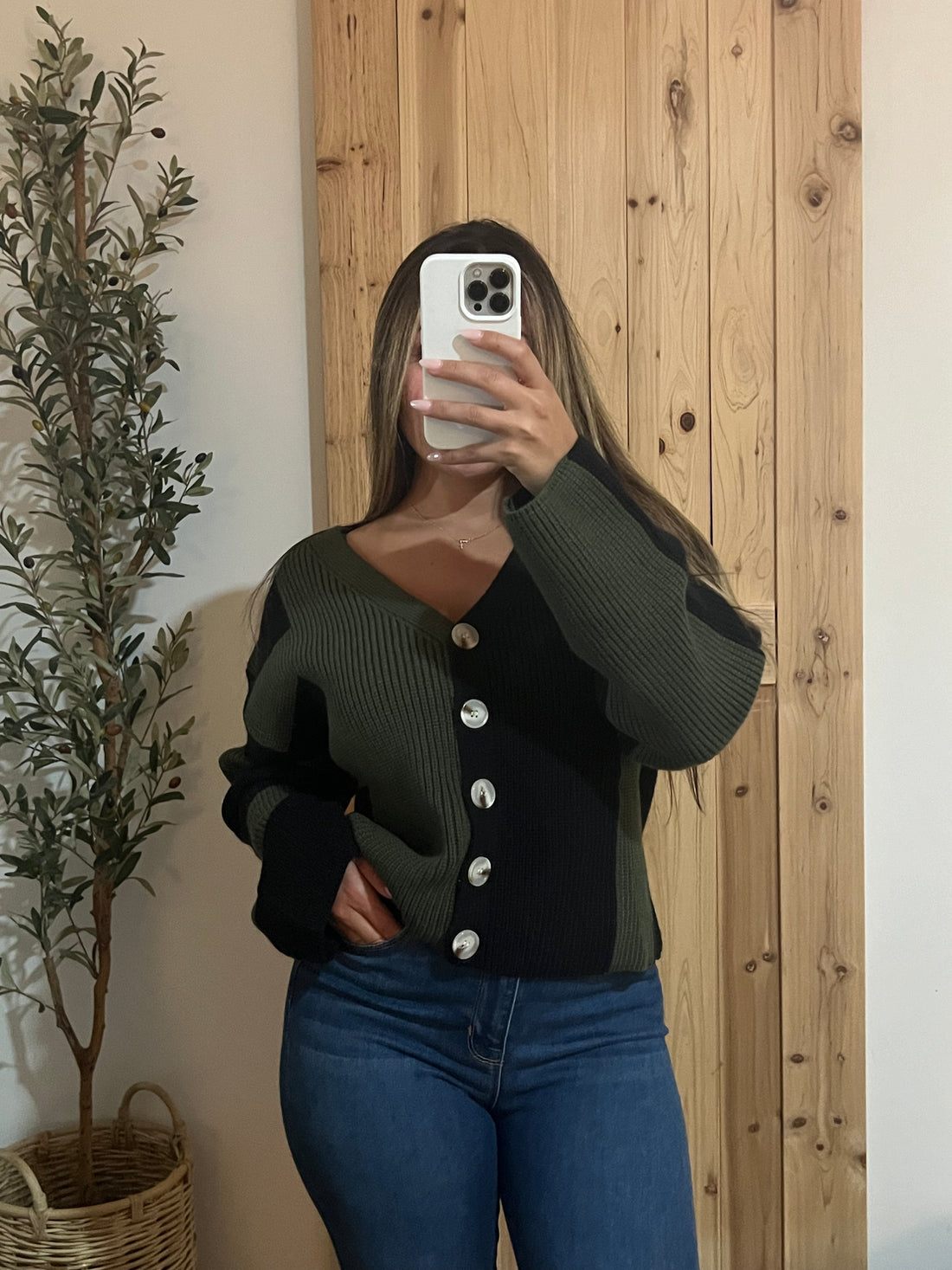 Olive Color block Cardigan