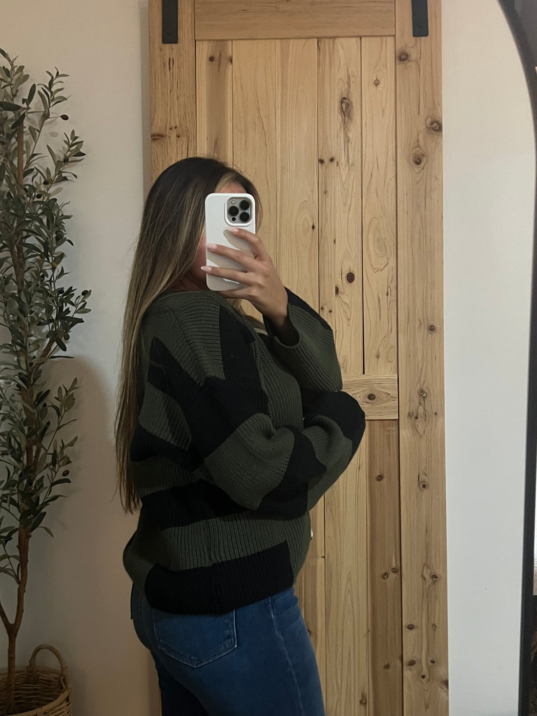 Olive Color block Cardigan